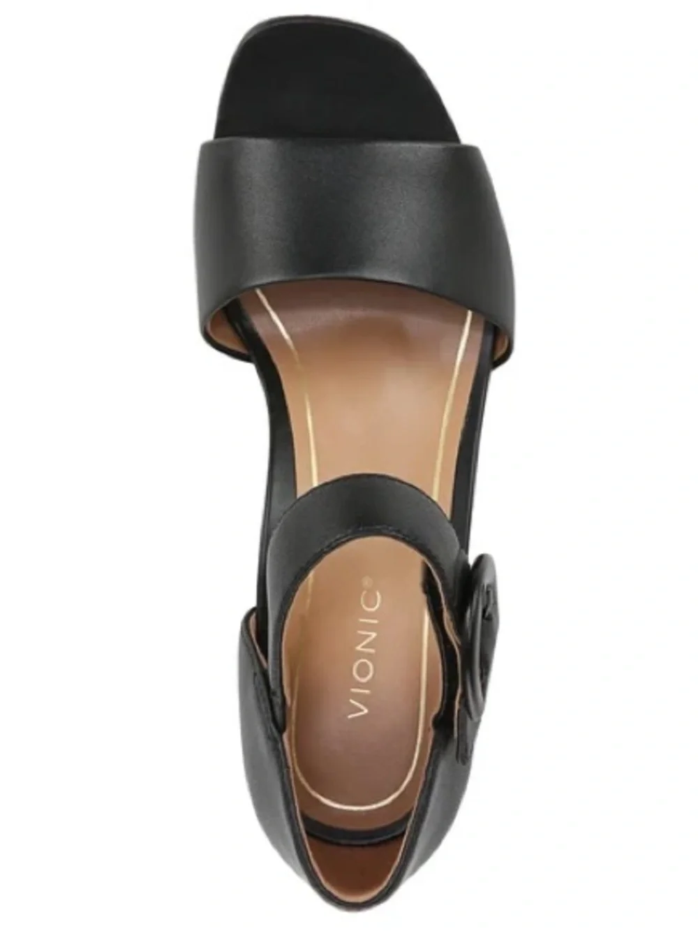 Vionic Chardonnay Black Leather Chunky Heeled Sandals